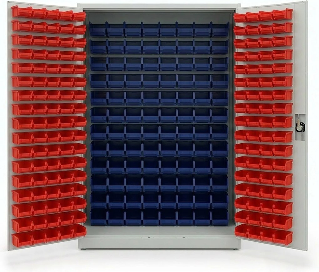 Szafa z plastikowymi pojemnikami, 1200 x 500 x 1990 mm, 153+84 boksów