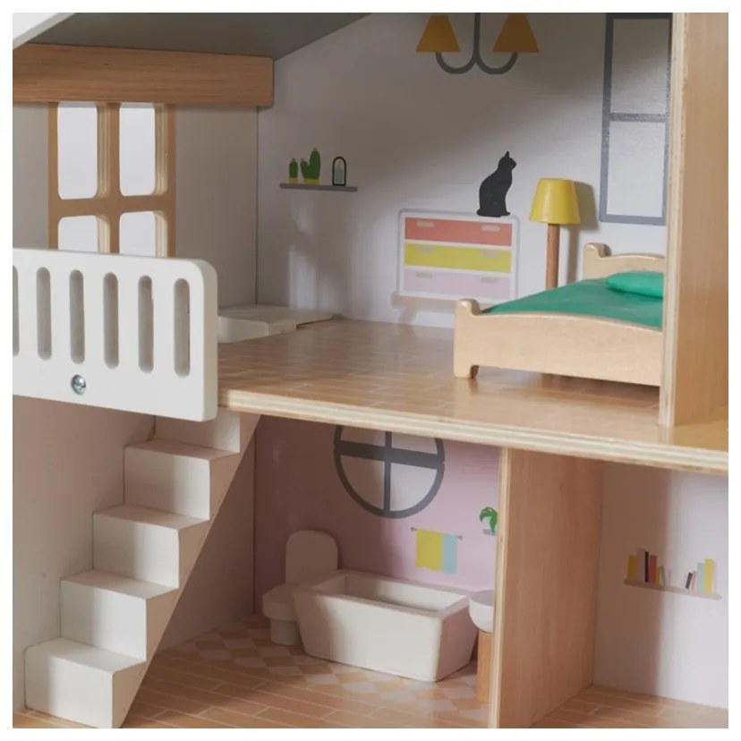 Classic world duży drewniany domek dla lalek 2 figurki naturalne drewno 28 el.