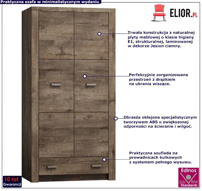 Szafa dwudrzwiowa jesion ciemny - Filin 2X