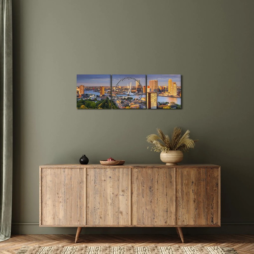 Obraz - Panorama Rotterdamu, Holandia (z zegarem) (90x30 cm)