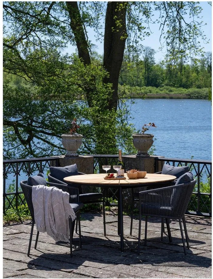 Ciemnoszare metalowe tapicerowane krzesło ogrodowe Salerno – House Nordic