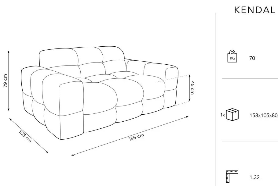 Beżowa aksamitna sofa 156 cm Kendal – Micadoni Home