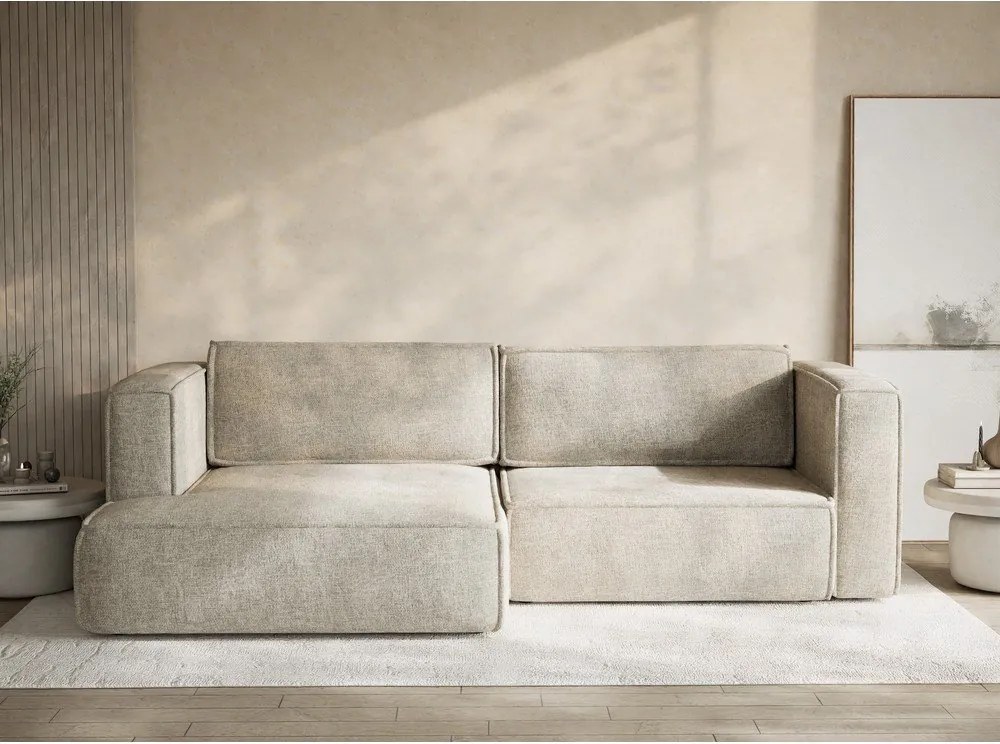 Beżowy rozkładany narożnik ze schowkiem z tkaniny szenilowej (lewostronny/z szezlongiem) Velto – Maison de Rêve