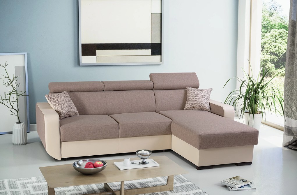 Masseno Narożnik PALAZZO z funkcją spania i pojemnikiem na pościel Narozniki L, Rozkładana sofa - Brązowy, INARI 23+MADRYT 912