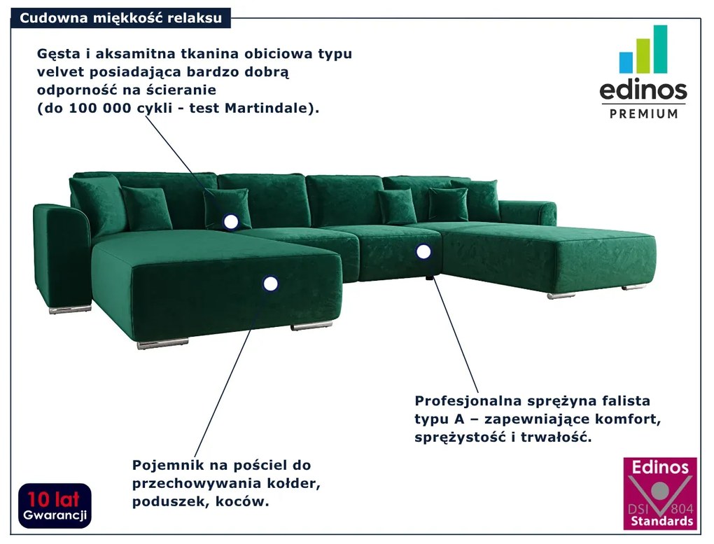 Zielony rozkładany narożnik U z pojemnikiem G9-G92