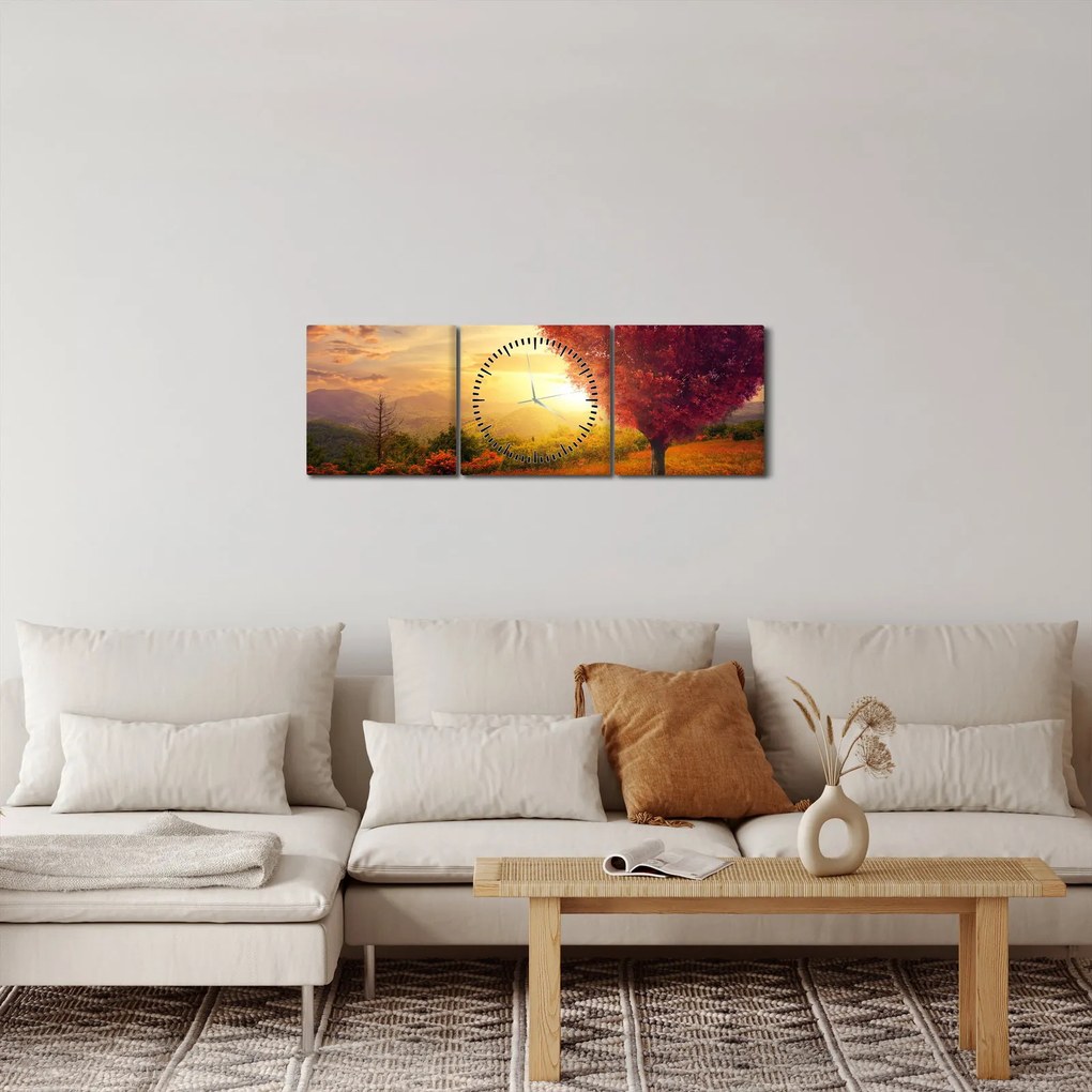 Obraz drzewa w kształcie serca (z zegarem) (90x30 cm)