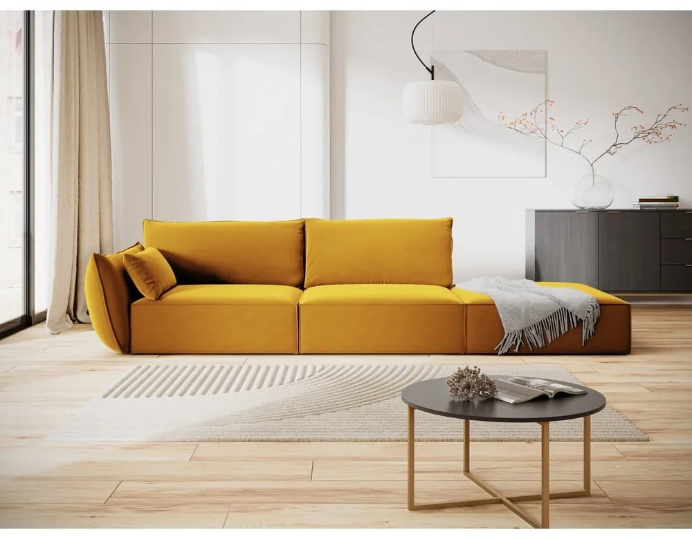 Musztardowa aksamitna sofa lewostronna 264 cm Vanda – Mazzini Sofas