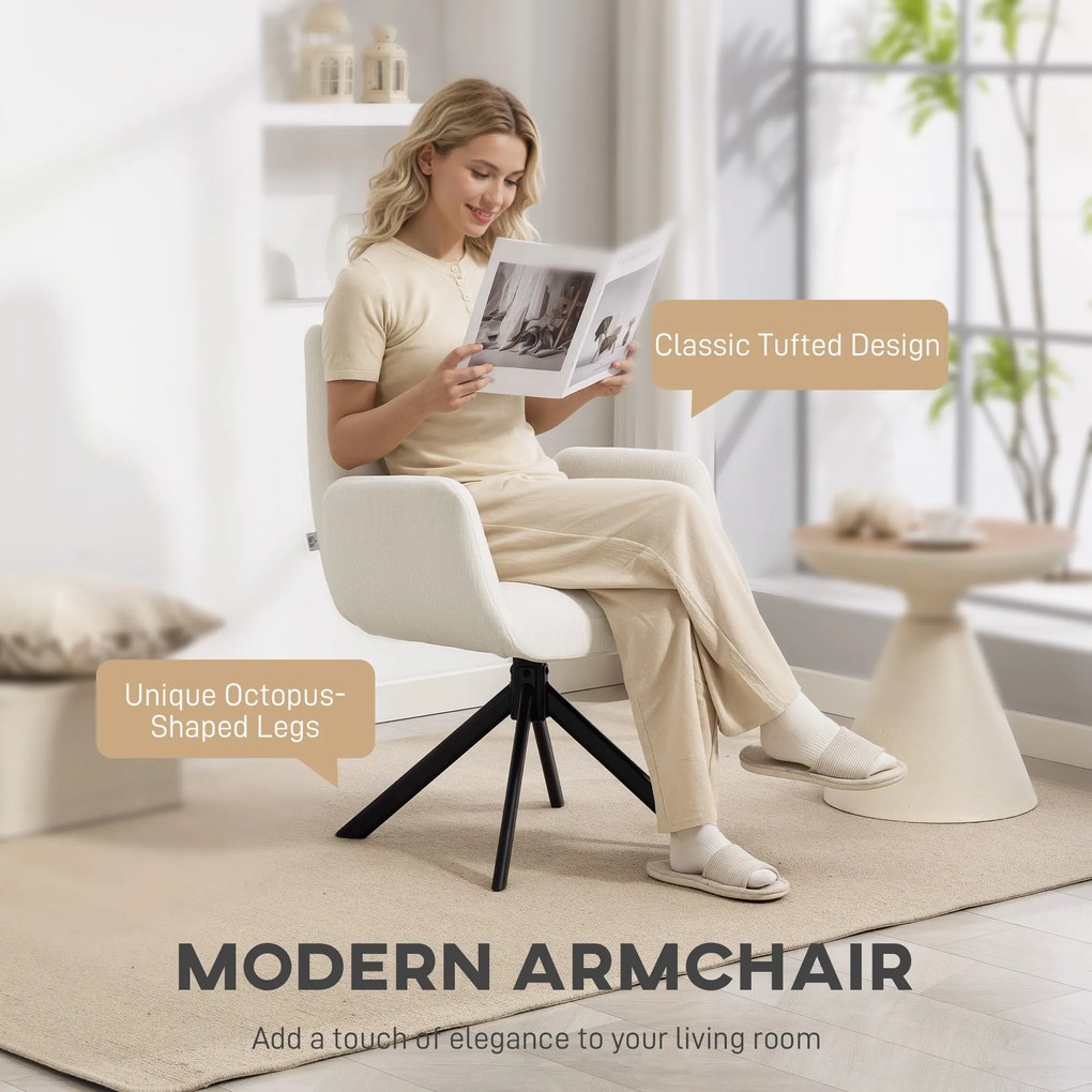 HOMCOM Fotel tapicerowany, fotel akcentowy, nowoczesny design, obrotowy, do 120 kg, kremowo-biały