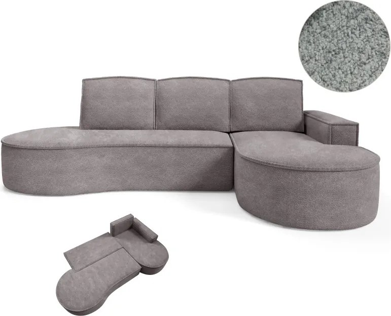 Narożnik MOLLY Prawostronny z funkcją spania, wolnostojący tkanina ABRIAMO 07 Szary