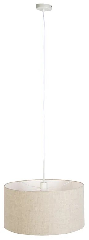 Rustykalna lampa wisząca biała zkloszem zszarego bawełnianego materiału 50 cm - Combi Rustykalny / Vintage Oswietlenie wewnetrzne