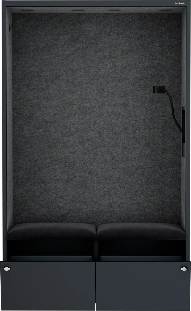 Kabina akustyczna SALLY MentalBox 1150 mm – antracytowy korpus, ciemnoszare siedzisko