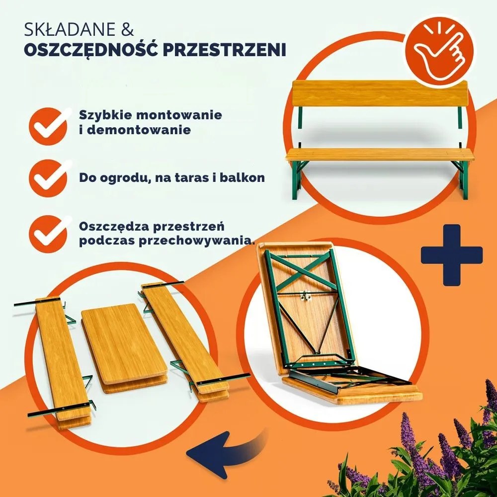 Zestaw piwny PRAKTIK z oparciami, 170cm, brązowa Jurhan