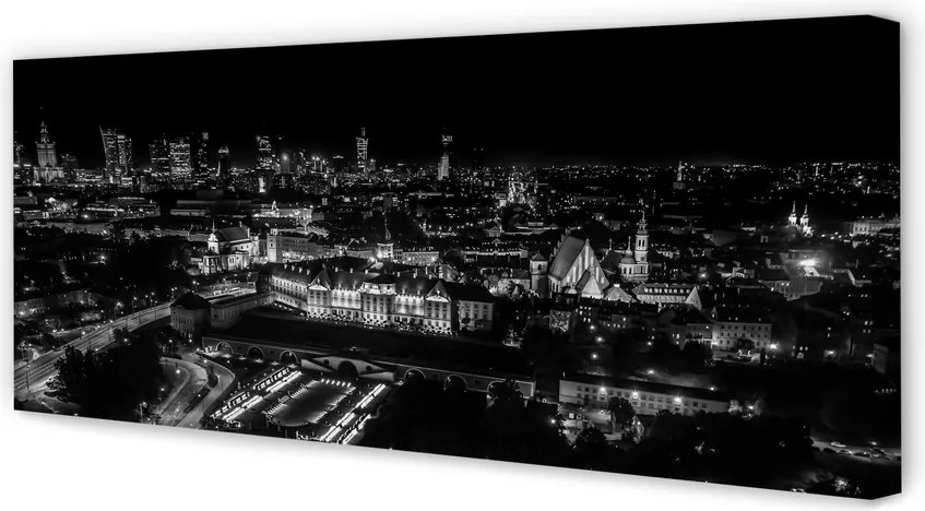 Obraz drukowany na płótnie Nocna Panorama Warszawskich Drapaczy Chmur