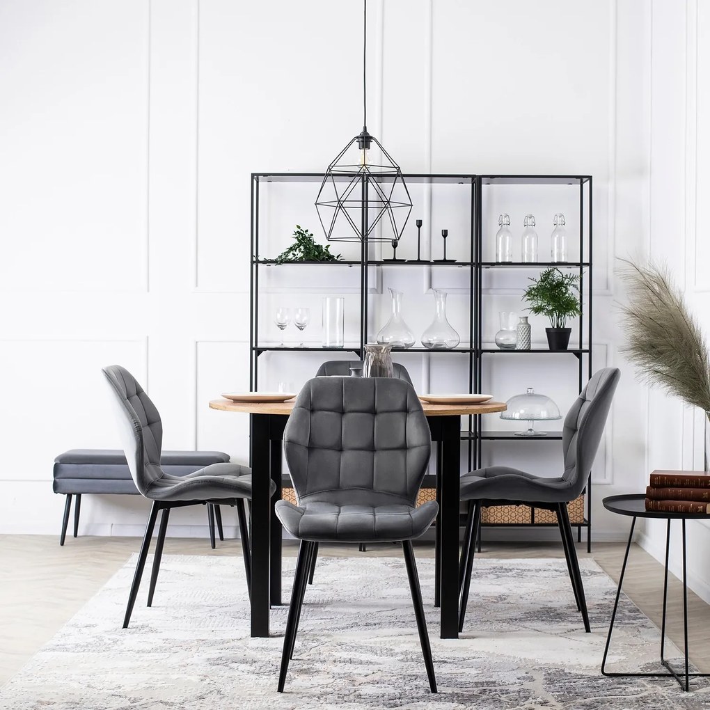 Krzesło Tapicerowane do Jadalni LUCKY Szare Welurowe Nowoczesne Loft