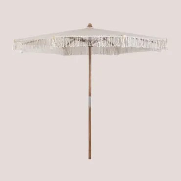 Parasol Z Drewna Tekowego I Bawełny Tongariki Ø320 Cm & Biała Makrama - Sklum