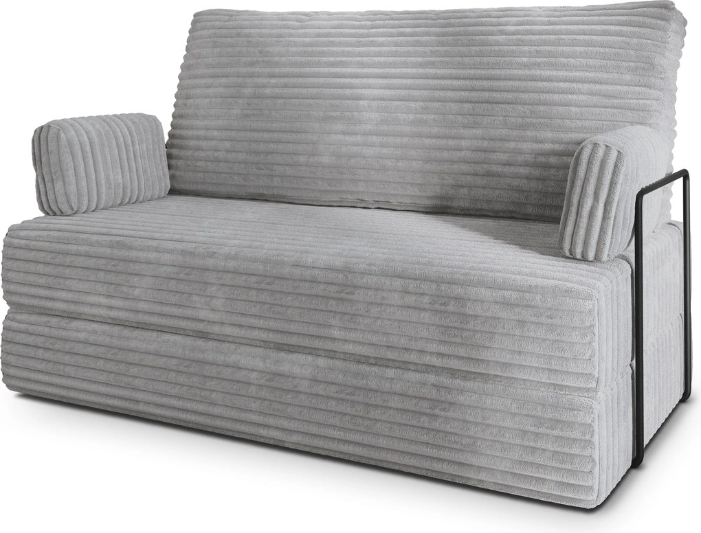 Masseno Sofa piankowa LADIA z funkcją spania, Kanapa z pianki do salonu, Bezmontażowa, Tkanina sztruksowa – Jasnoszary TILIA 86
