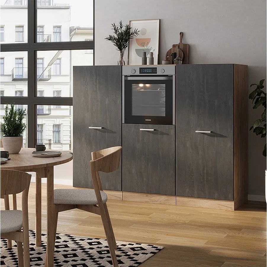 Blok kuchenny czarny beton/złoty dąb 180x46x81.6 r-line