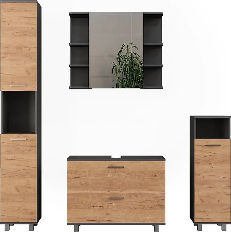Zestaw mebli łazienkowych złoty dąb power/antracyt 80.2x33x60.8 ilias