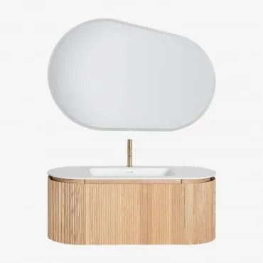 Zestaw Wiszących Mebli Łazienkowych Zintegrowany Z Umywalką Carsone Naturalna & Bez Jednostki Pomocniczej & Owalna Lampa Led - Sklum