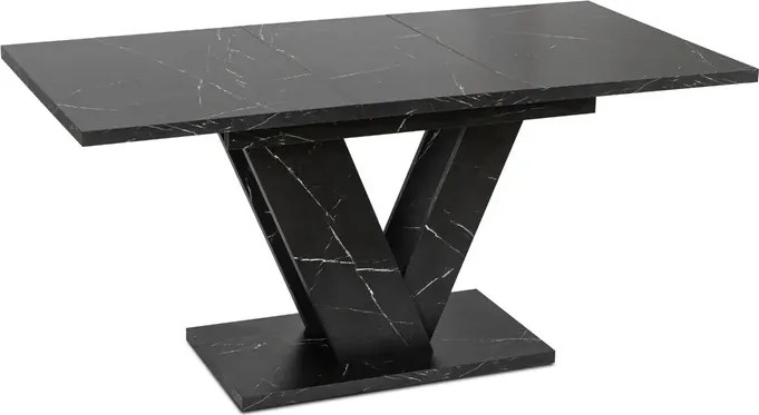 Zestaw Stół Prostokątny Rozkładany CLARK 120-160 cm Czarny Marmur i 4 Krzesła Tapicerowane do Jadalni RIO Beżowe Welurowe Loft