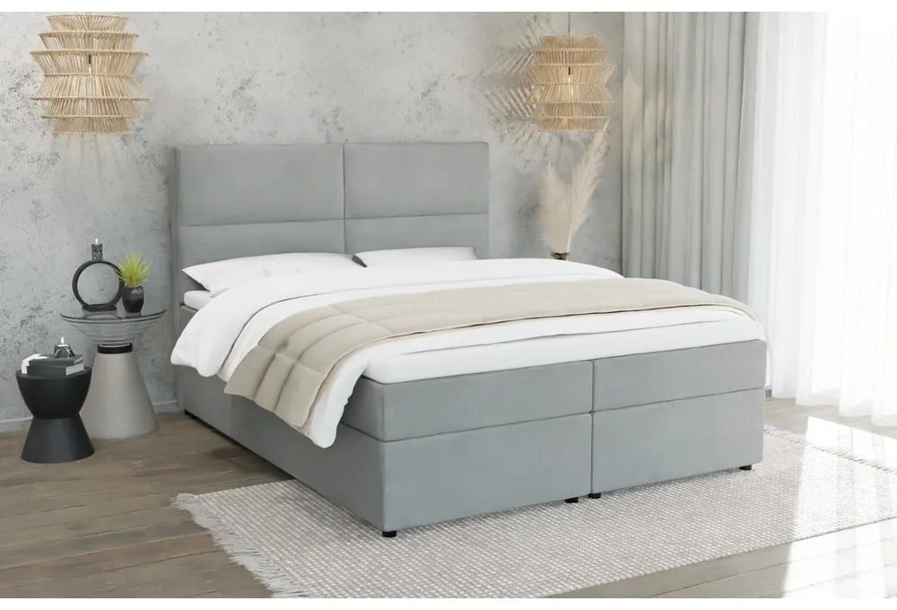 Jasnoszare łóżko boxspring ze schowkiem 160x200 cm Rico – Ropez