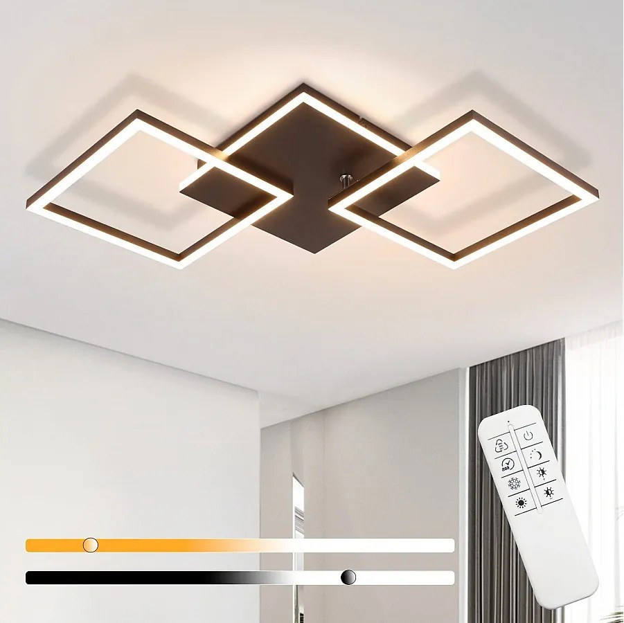NETTLIFE Lampa sufitowa LED do salonu, czarna, ściemnialna, kwadratowa, nowoczesna, 36 W, z pilotem