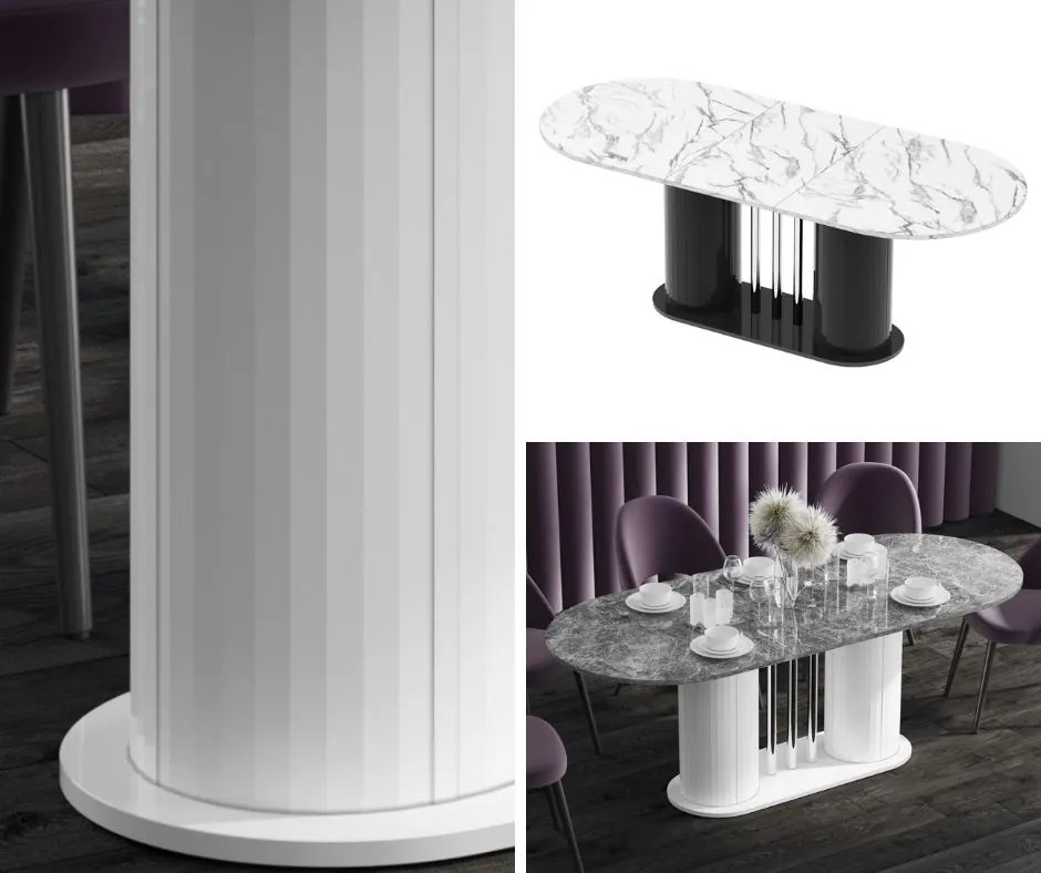 Rozkładany stół z owalnym blatem Cesaro Hubertus marmur połysk