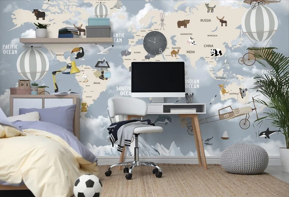 Tapeta piękna dziecięca mapa ze zwierzętami