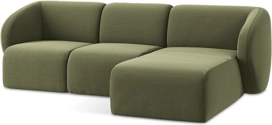 Zielony aksamitny narożnik (prawostronny/z szezlongiem) Lani – Makamii