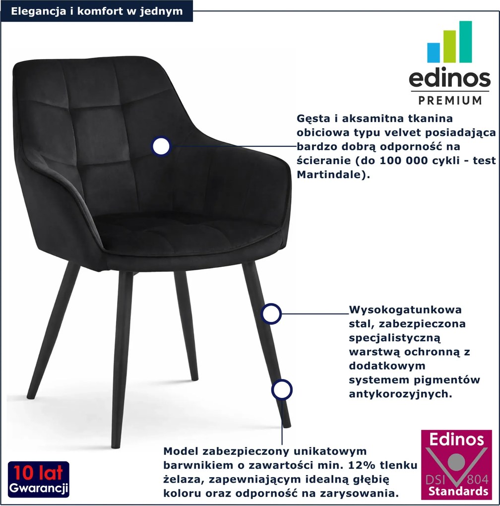 Czarne krzesło welurowe metalowe pikowane E9-T56