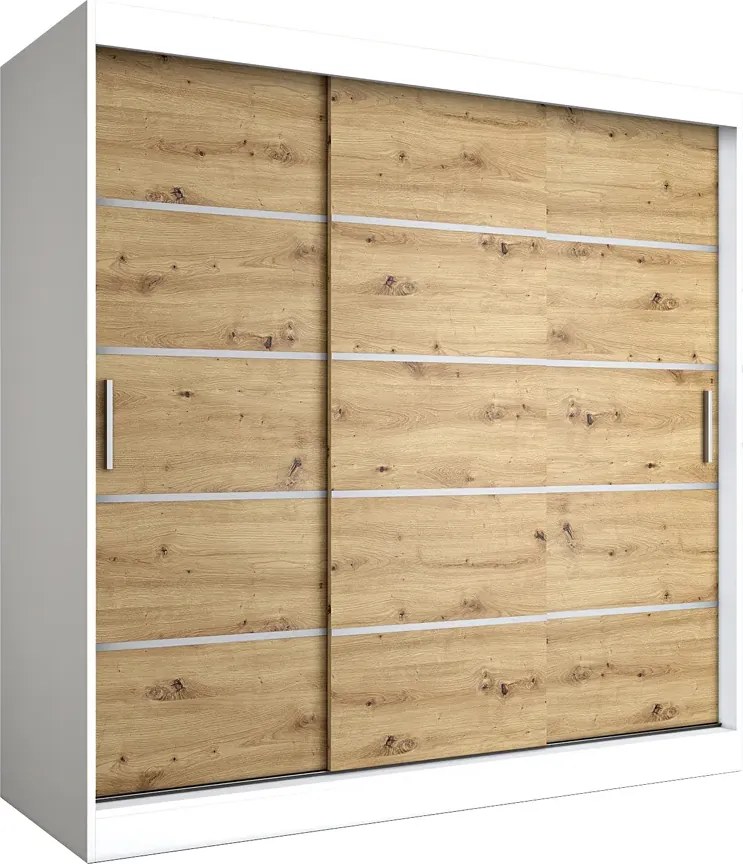 Szafa przesuwna biały + dąb artisan 200 cm T3-D22