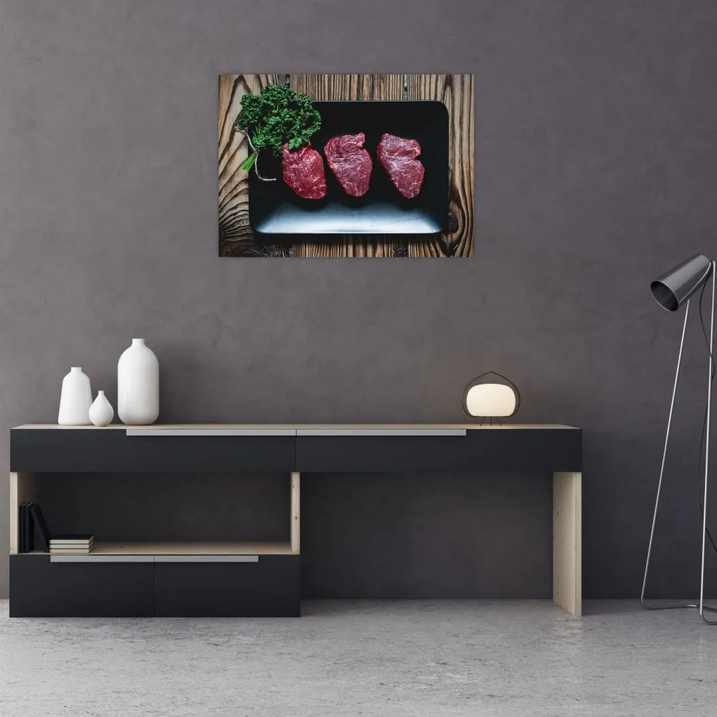 Obraz na szkle mięsa na talerzu (70x50 cm)