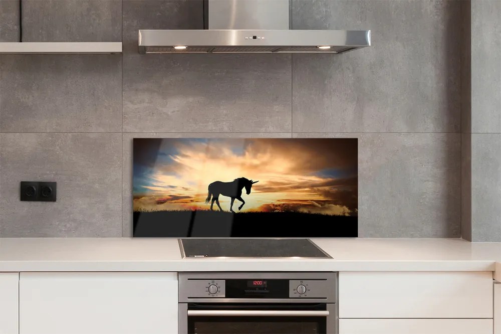 Szkło do Kuchni na Ścianę Jednorożec w Złotej Godzinie