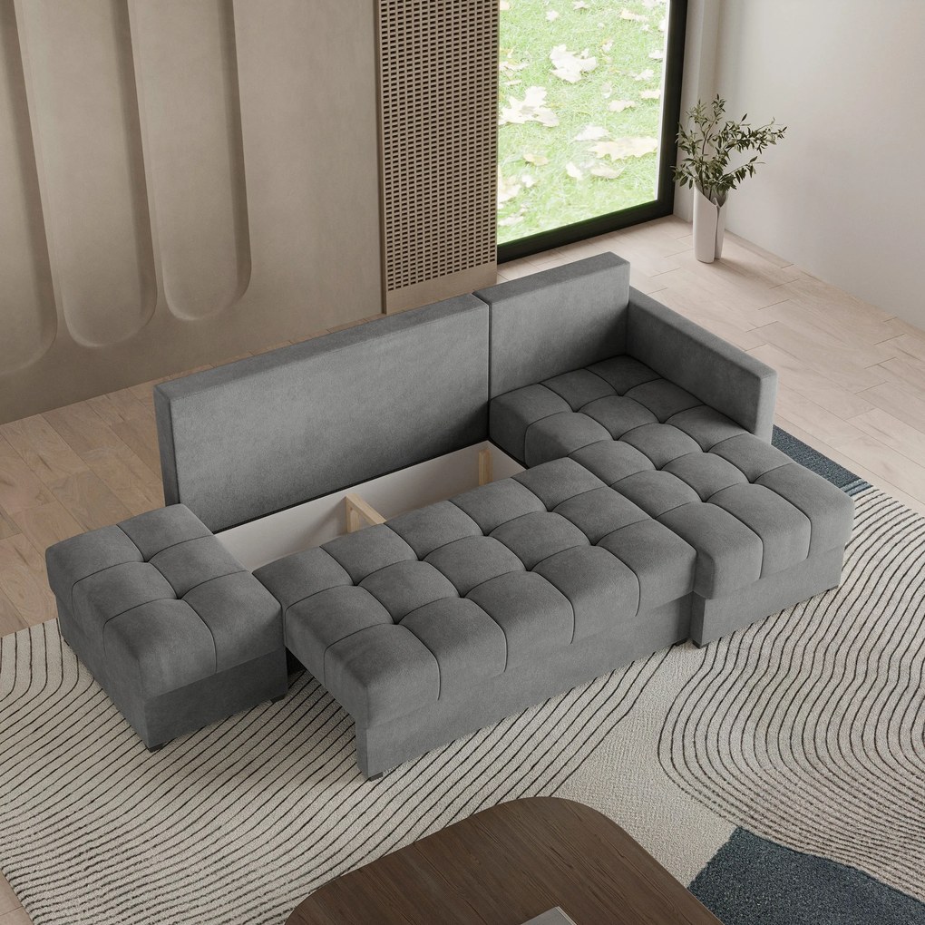 Masseno Narożnik LUMARI z funkcją spania i pojemnikiem na pościel Narozniki L, Rozkładana sofa - Szary, KRONOS 15