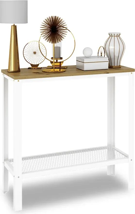 Minimalistyczna Konsola Biały + Dąb Artisan T4-B39
