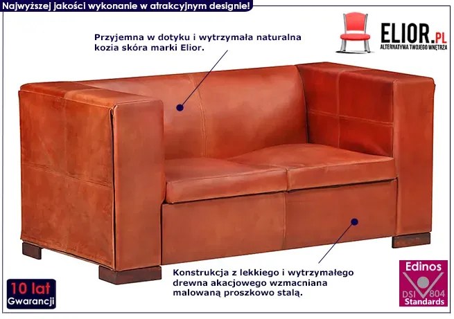 2-osobowa sofa z ciemnobrązowej skóry naturalnej - Exea 2Q