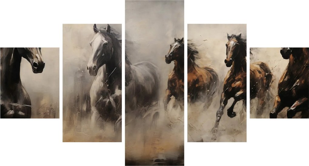 Obraz - Obraz olejny przedstawiający konie (125x70 cm)