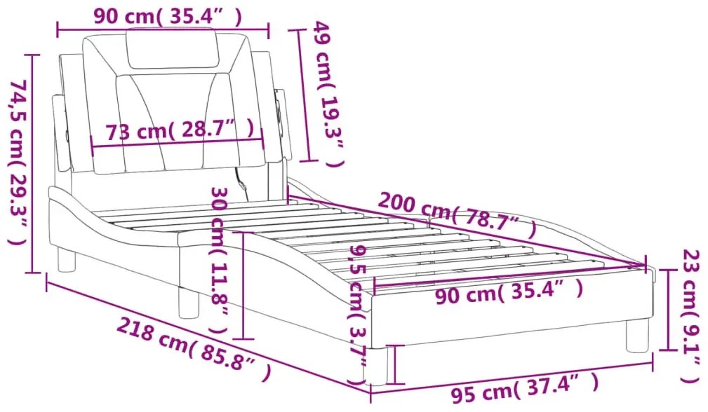 Nowoczesne brązowe łóżko z ekoskóry z LED 90x200 - Gilerio 4X