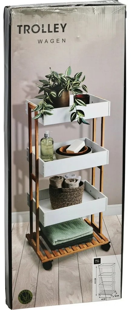 Regał na kółkach Bamboo, biały, 40 x 87,5 x 30 cm
