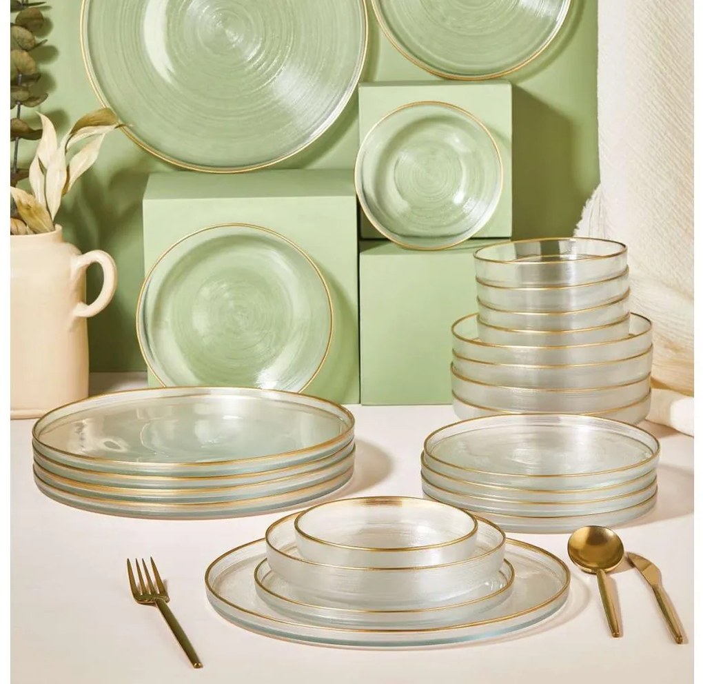 Zestaw obiadowy 24 szt. — szkło przezroczyste ze złotymi akcentami