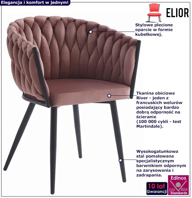Ciemnoróżowe krzesło tapicerowane z podłokietnikami - Giberdi