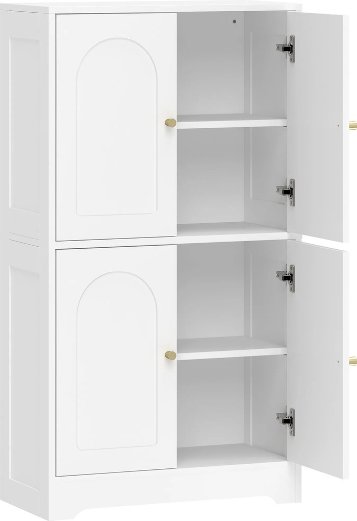 HOMCOM Kredens kuchenny, wysoka szafka z 2 regulowanymi półkami, bufet kuchenny z 4 wygiętymi drzwiami, 60 x 30 x 110 cm, biały | Aosom PL
