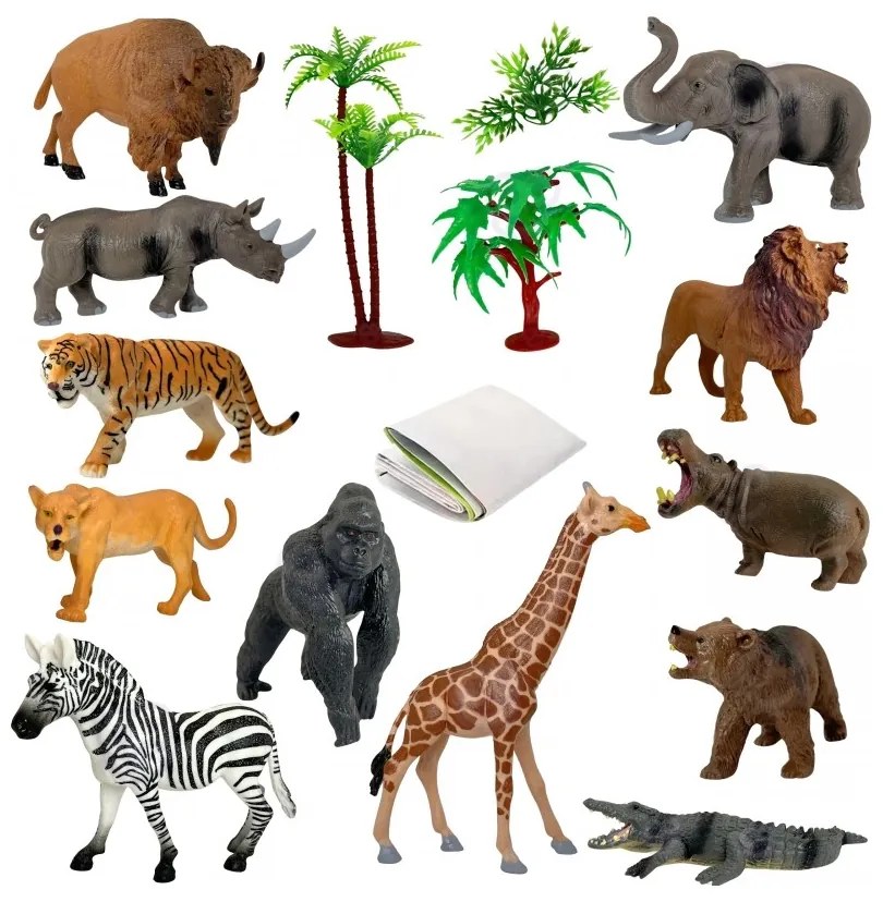 Woopie large wild animal figures set + mat and accessories 23 el.