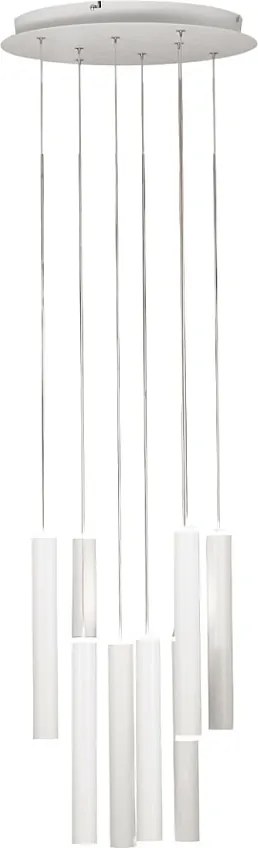 Okrągła lampa wisząca Fabas Luce Prado z 8 światłami, 52 W, ściemnialna, LED, matowa biel, okrągła, sufitowa, rozeta