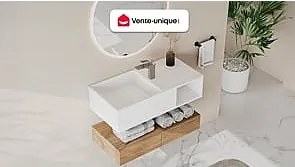 Umywalka wisząca z litą powierzchnią z wnęką – Biała – Szer. 80 x Głęb. 40 x Wys. 20 cm – GOYOKO