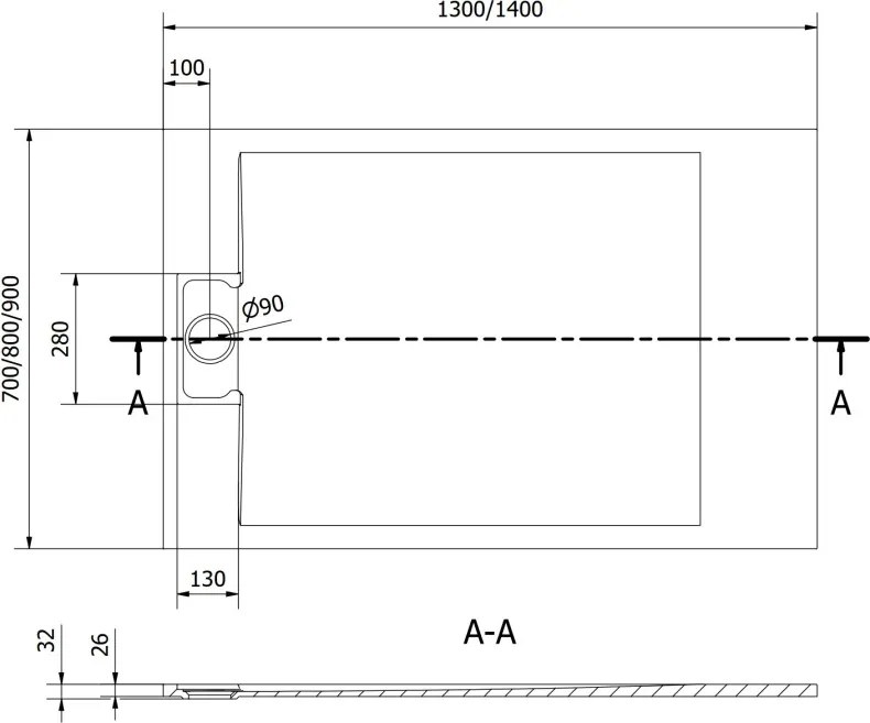 Mexen Otto brodzik prostokątny SMC 140 x 70 cm, biały - 4N107014