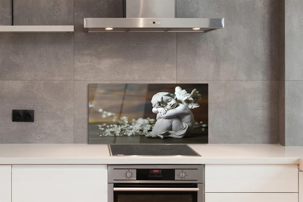 Szklany Panel Śpiący Aniołek i Polne Kwiaty