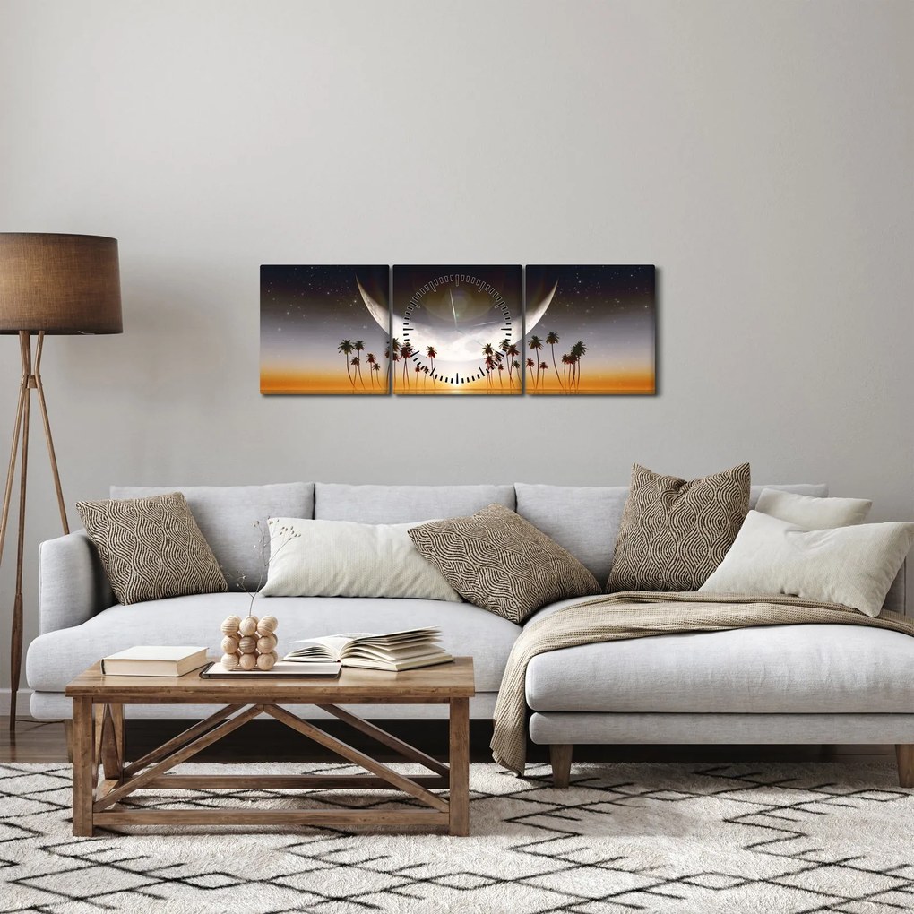 Obraz - Księżyc nad palmami (z zegarem) (90x30 cm)