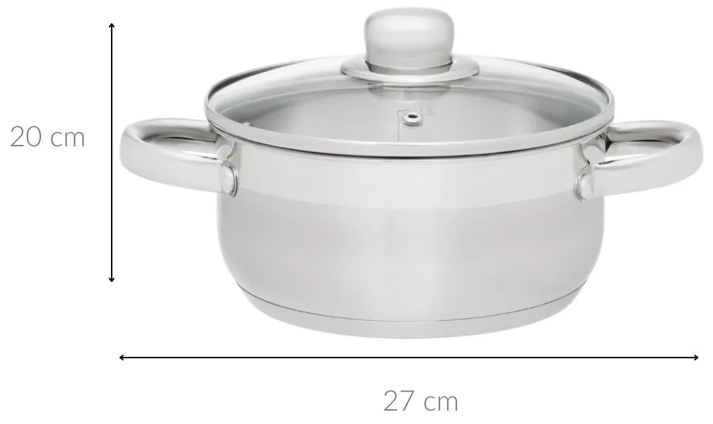 Stalowy garnek ze szklaną pokrywką, 2 l