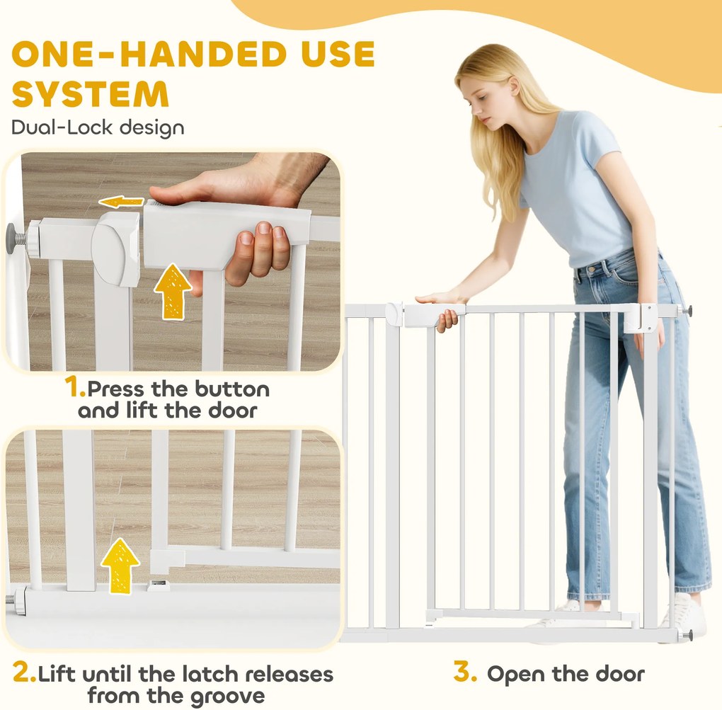 PawHut Bramka Ochronna Bez Wiercenia z Automatycznym Zamykaniem dla Dzieci i Zwierząt 76–89 x 76 cm, Biała | Aosom PL